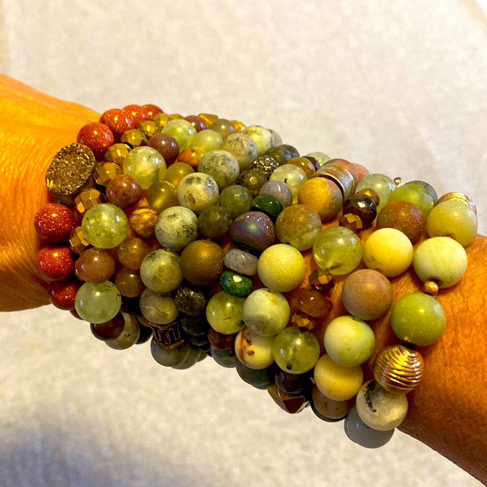 Stackable Set of 11 Semi-Precious Beaded Bracelets. Mix and match.